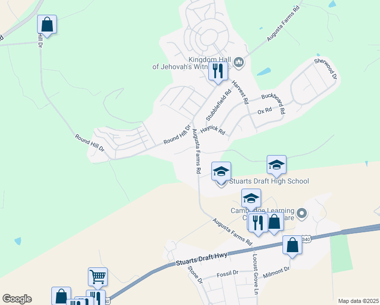 map of restaurants, bars, coffee shops, grocery stores, and more near 22 Augusta Court in Waynesboro