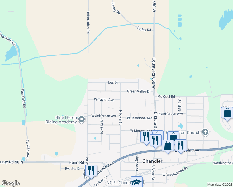 map of restaurants, bars, coffee shops, grocery stores, and more near 301-399 Green Valley Drive in Chandler