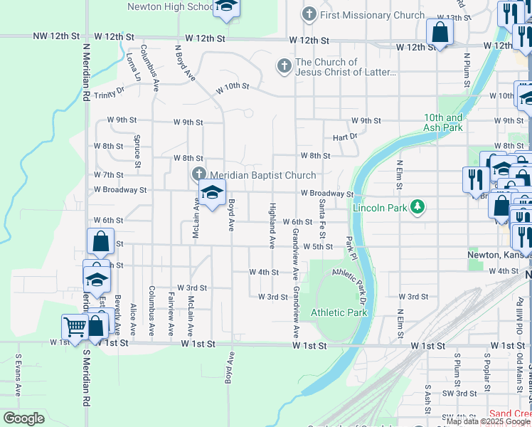 map of restaurants, bars, coffee shops, grocery stores, and more near 612 Highland Avenue in Newton