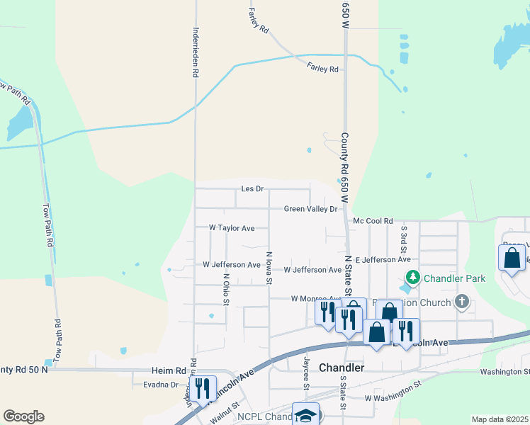 map of restaurants, bars, coffee shops, grocery stores, and more near 301 Green Valley Drive in Chandler