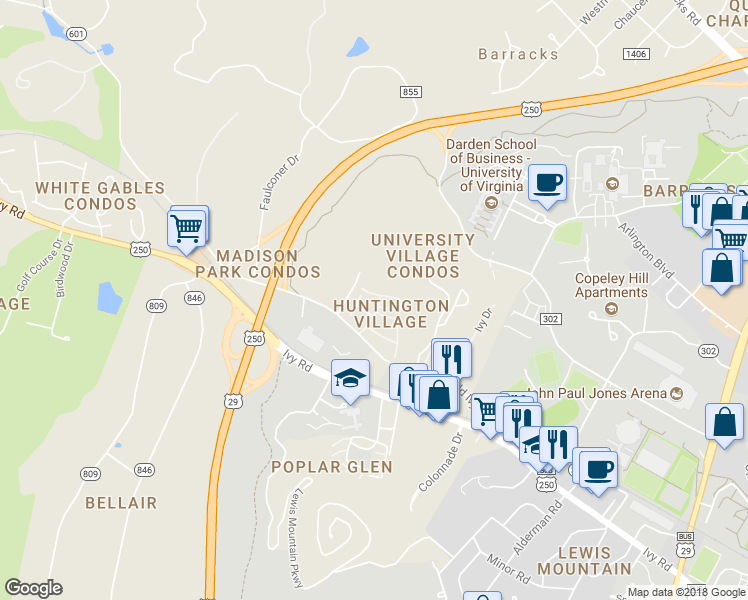 map of restaurants, bars, coffee shops, grocery stores, and more near in Albemarle County