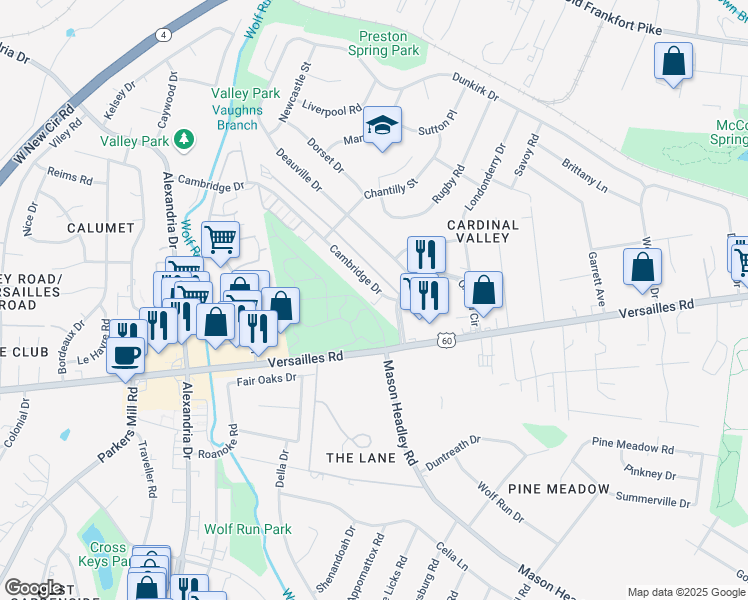 map of restaurants, bars, coffee shops, grocery stores, and more near 1912 Cambridge Drive in Lexington