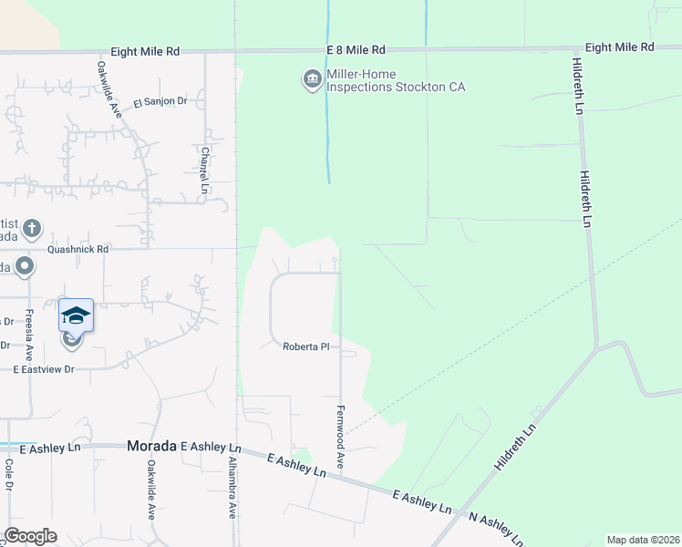 map of restaurants, bars, coffee shops, grocery stores, and more near Fernwood Avenue & McFarland Road in Stockton