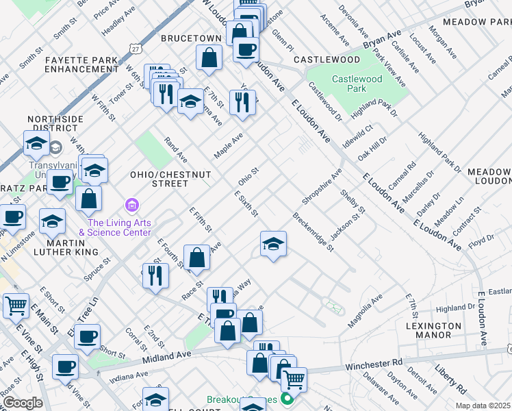 map of restaurants, bars, coffee shops, grocery stores, and more near 560 Chestnut Street in Lexington
