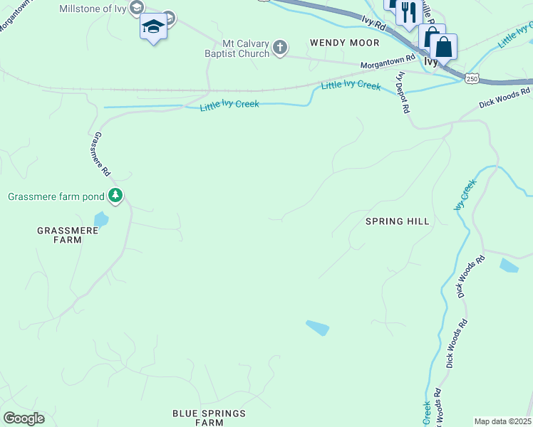 map of restaurants, bars, coffee shops, grocery stores, and more near 500 Loblolly Lane in Charlottesville
