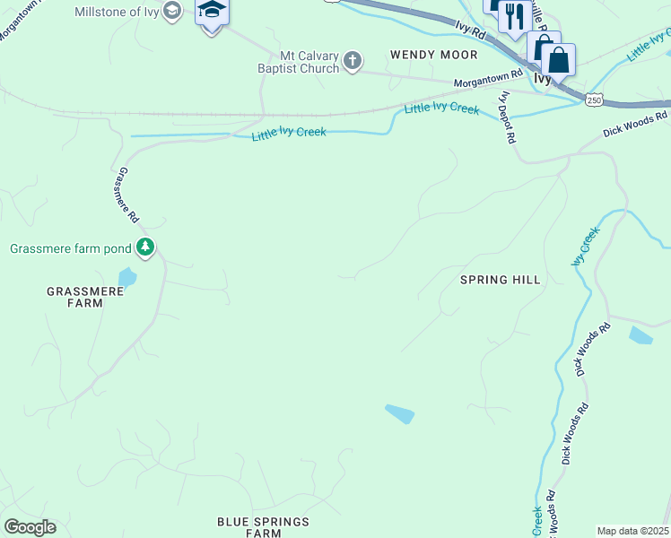 map of restaurants, bars, coffee shops, grocery stores, and more near 500 Loblolly Lane in Charlottesville