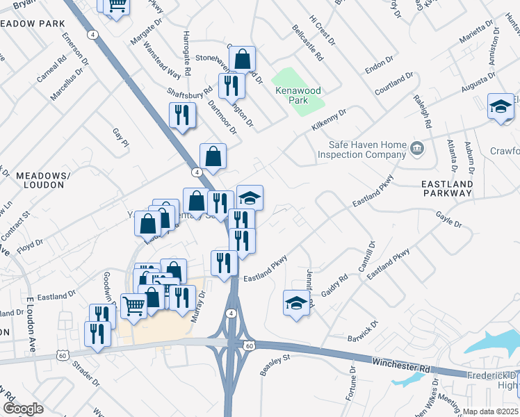 map of restaurants, bars, coffee shops, grocery stores, and more near 695 East New Circle Road in Lexington