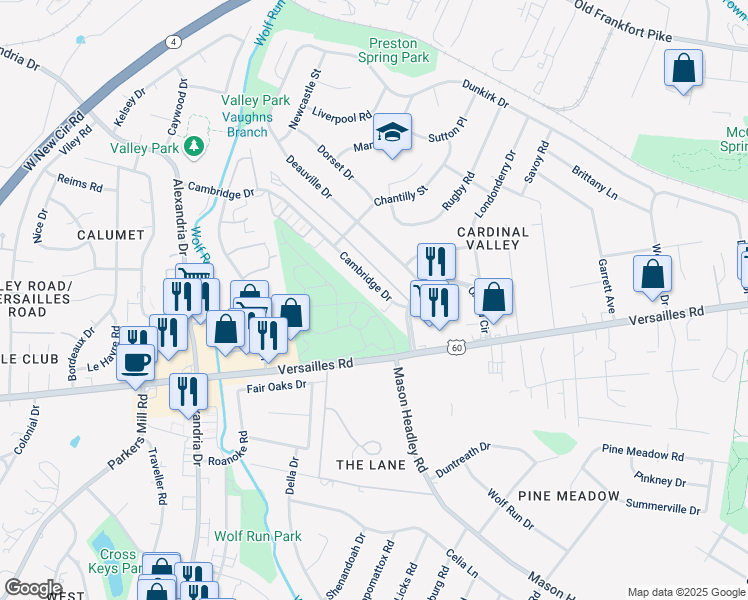 map of restaurants, bars, coffee shops, grocery stores, and more near 1912 Cambridge Drive in Lexington
