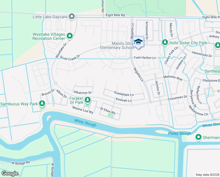 map of restaurants, bars, coffee shops, grocery stores, and more near 6210 Westlake Drive in Stockton