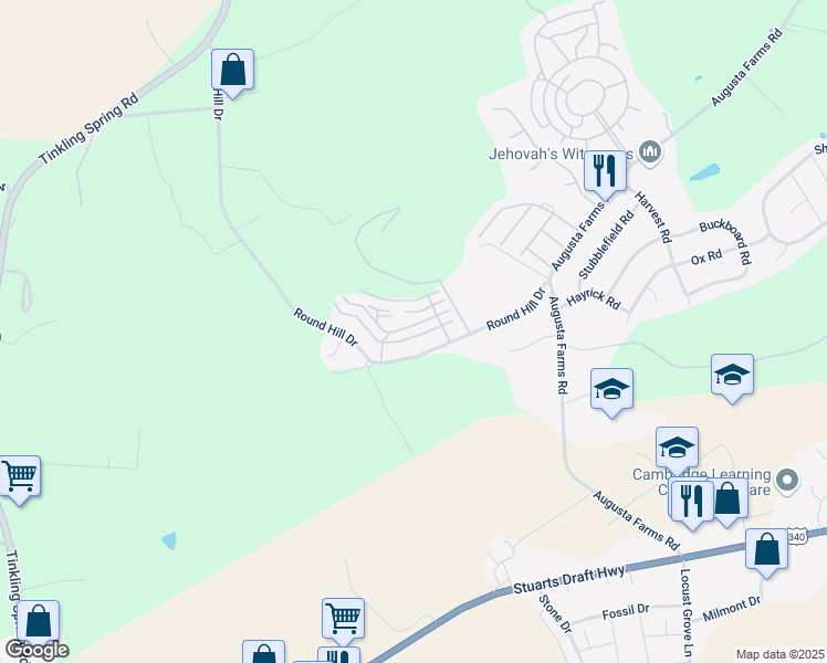 map of restaurants, bars, coffee shops, grocery stores, and more near 380 State Route 649 in Stuarts Draft