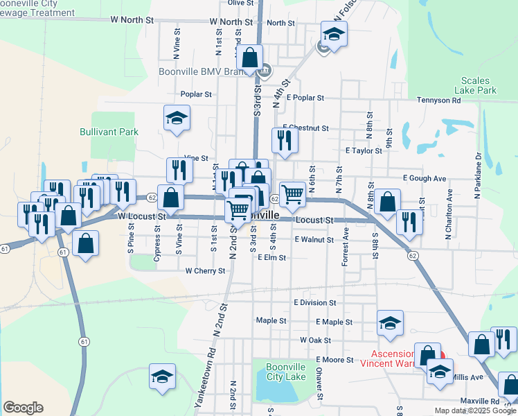 map of restaurants, bars, coffee shops, grocery stores, and more near in Boonville