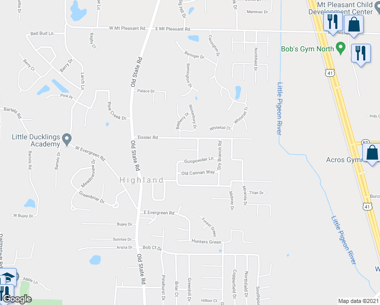 map of restaurants, bars, coffee shops, grocery stores, and more near 423 Kings Path in Evansville