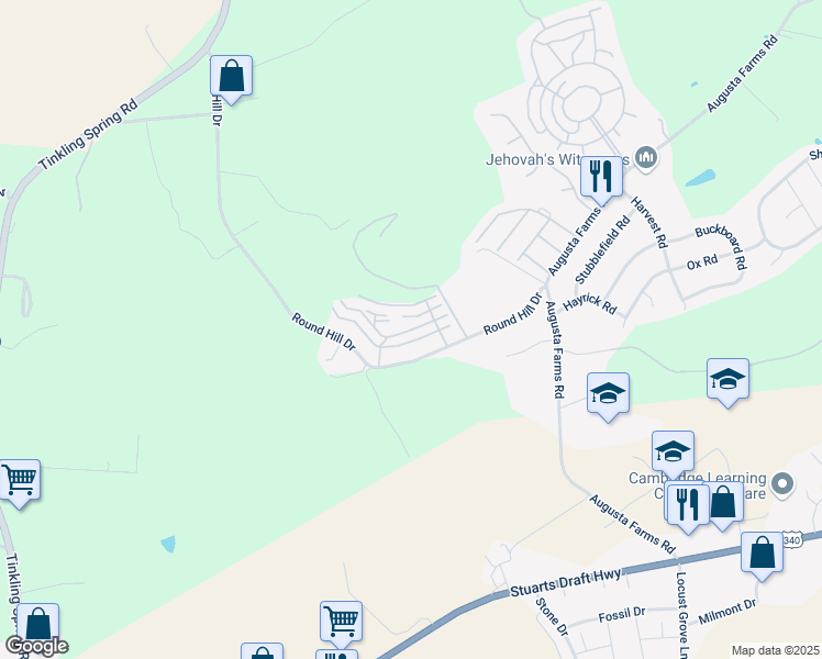 map of restaurants, bars, coffee shops, grocery stores, and more near 102 Provence Drive in Stuarts Draft