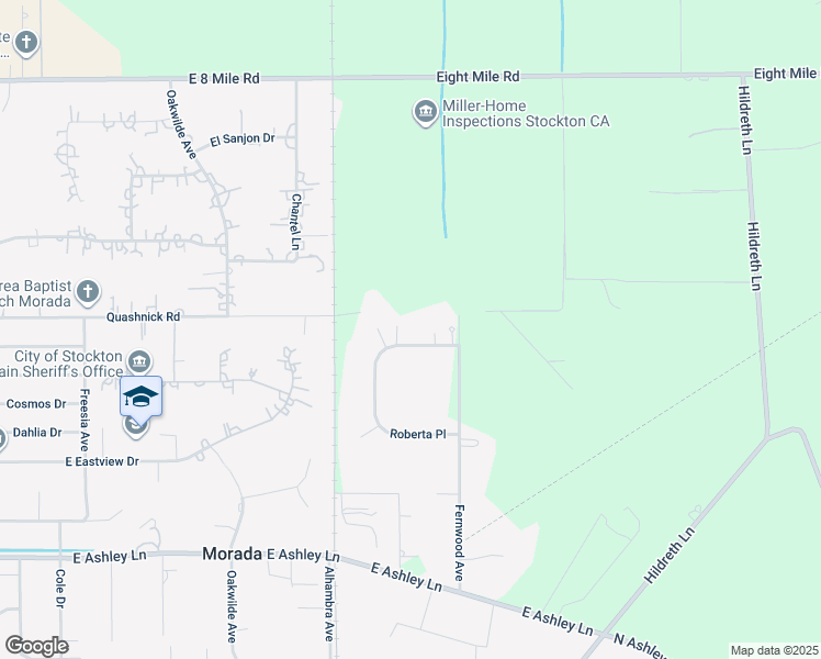 map of restaurants, bars, coffee shops, grocery stores, and more near 6233 McFarland Road in Stockton