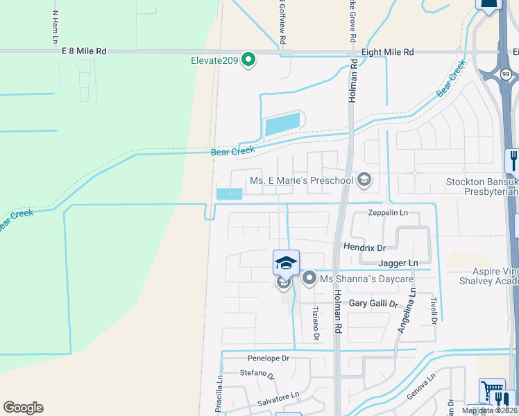 map of restaurants, bars, coffee shops, grocery stores, and more near 10311 Holman Road in Stockton