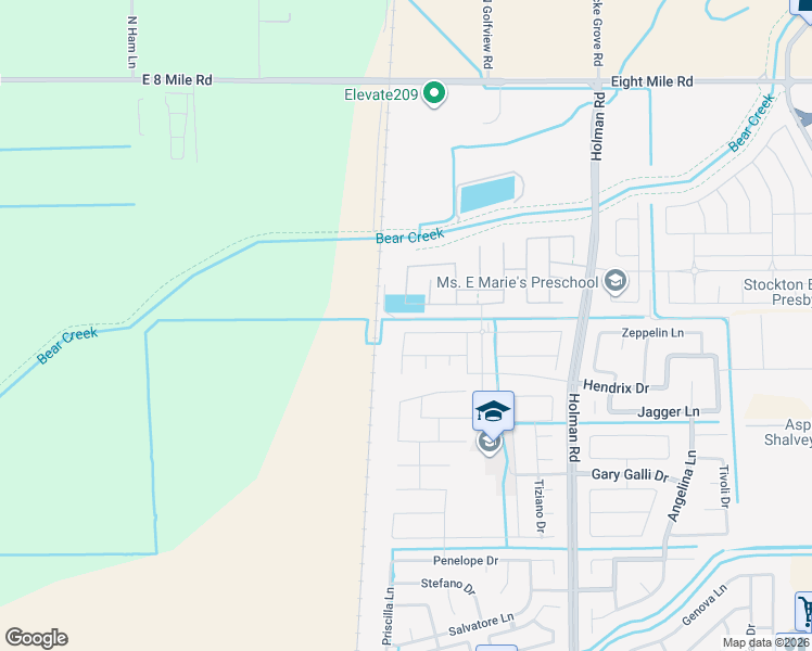 map of restaurants, bars, coffee shops, grocery stores, and more near 10311 Holman Road in Stockton
