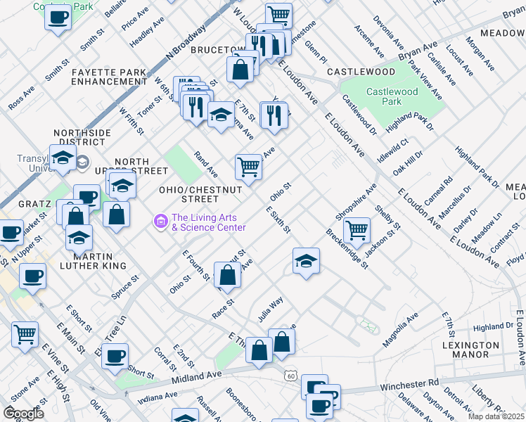 map of restaurants, bars, coffee shops, grocery stores, and more near 554 Elm Tree Lane in Lexington