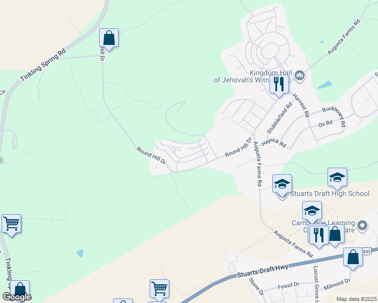 map of restaurants, bars, coffee shops, grocery stores, and more near 8 Chateau Lane in Stuarts Draft