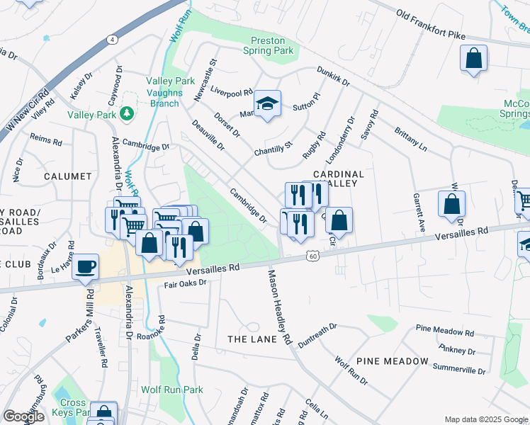map of restaurants, bars, coffee shops, grocery stores, and more near 1904 Deauville Drive in Lexington