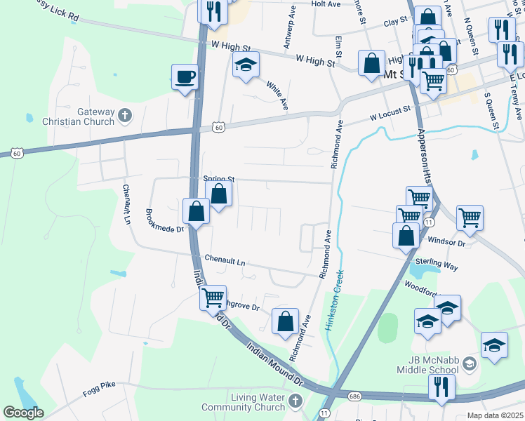 map of restaurants, bars, coffee shops, grocery stores, and more near 426 Darley Creek in Mount Sterling