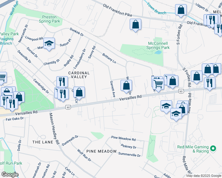 map of restaurants, bars, coffee shops, grocery stores, and more near 118 Garrett Avenue in Lexington