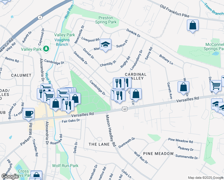 map of restaurants, bars, coffee shops, grocery stores, and more near 1921 Oxford Circle in Lexington