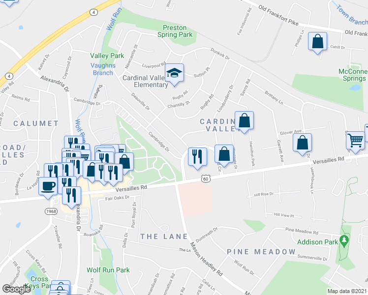map of restaurants, bars, coffee shops, grocery stores, and more near 1904 Deauville Drive in Lexington