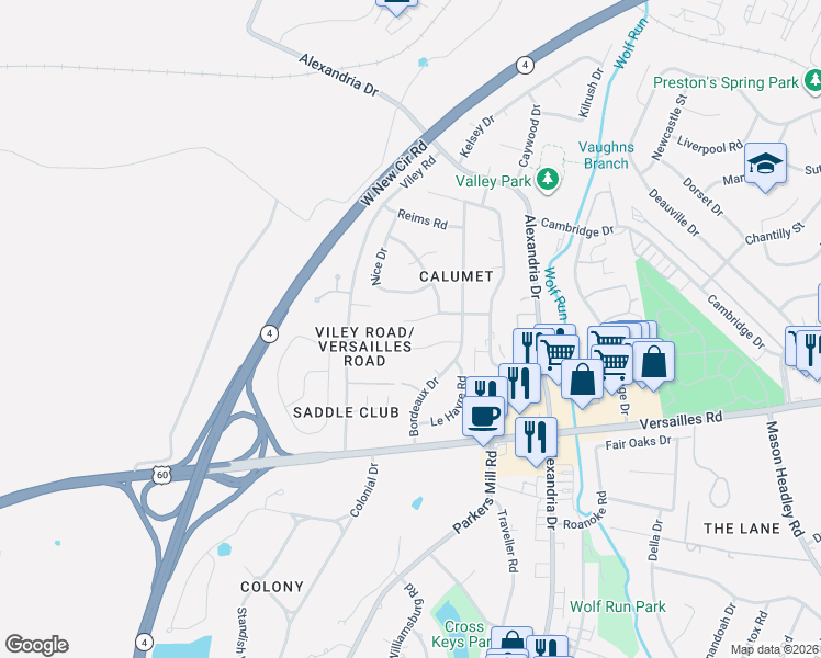 map of restaurants, bars, coffee shops, grocery stores, and more near 2439 La Rochelle Road in Lexington