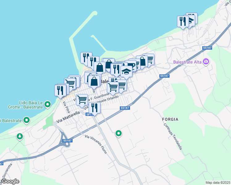 map of restaurants, bars, coffee shops, grocery stores, and more near 40 Via Paolino Gesugrande in Balestrate