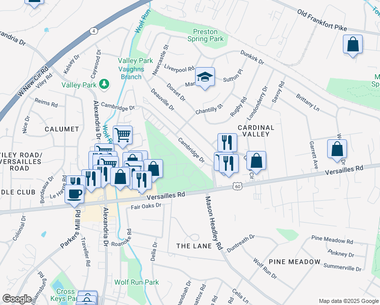 map of restaurants, bars, coffee shops, grocery stores, and more near 1929 Cambridge Drive in Lexington