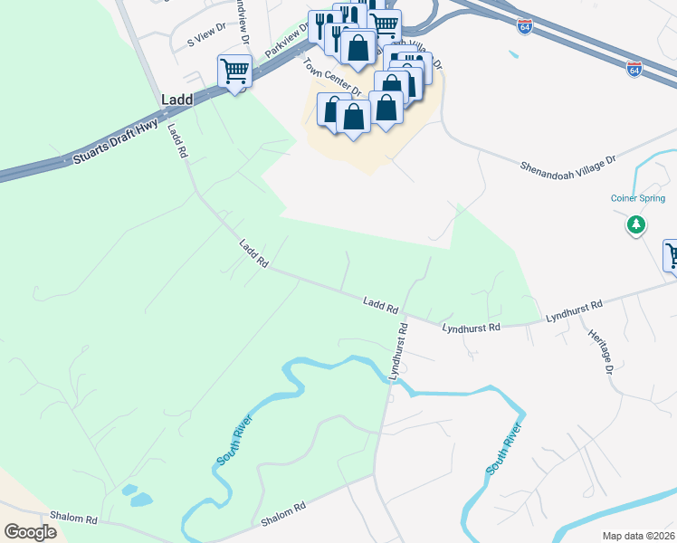 map of restaurants, bars, coffee shops, grocery stores, and more near 1382 Ladd Road in Waynesboro