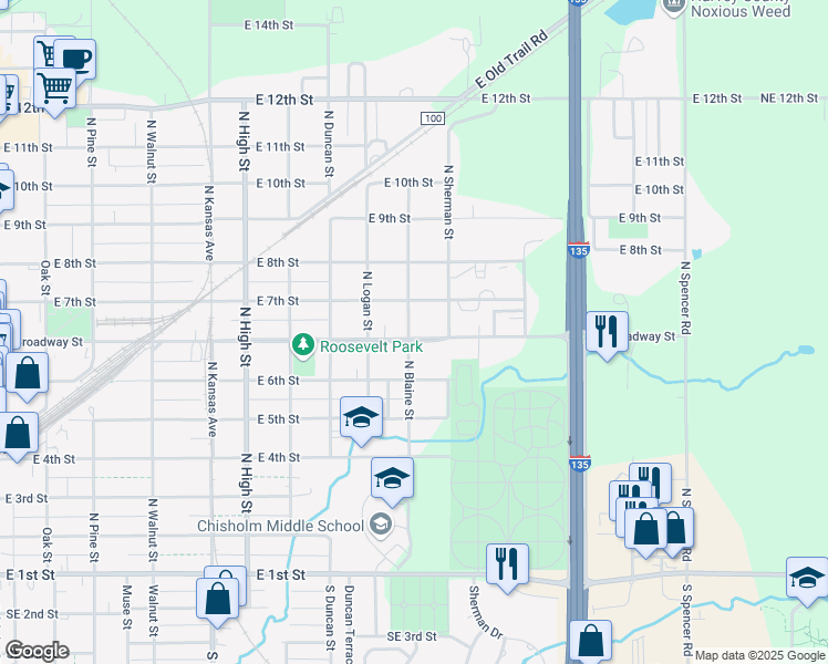 map of restaurants, bars, coffee shops, grocery stores, and more near 1002 East Broadway Street in Newton