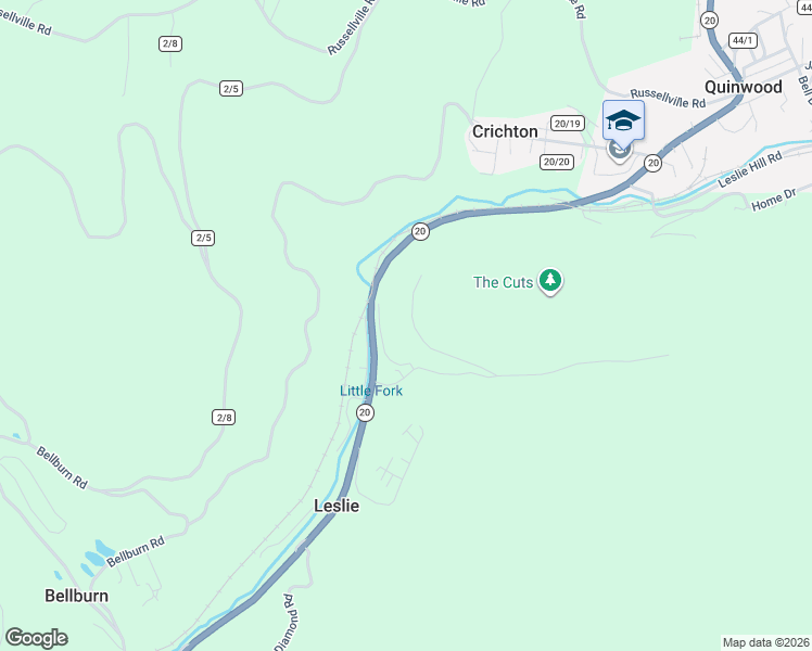 map of restaurants, bars, coffee shops, grocery stores, and more near 650 Leslie Subdivision Road in Leslie