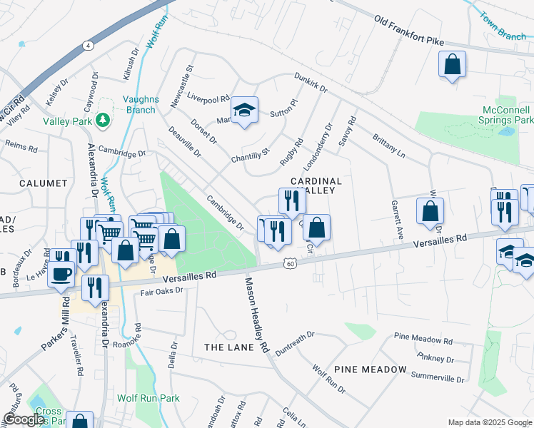 map of restaurants, bars, coffee shops, grocery stores, and more near 1913 Oxford Circle in Lexington