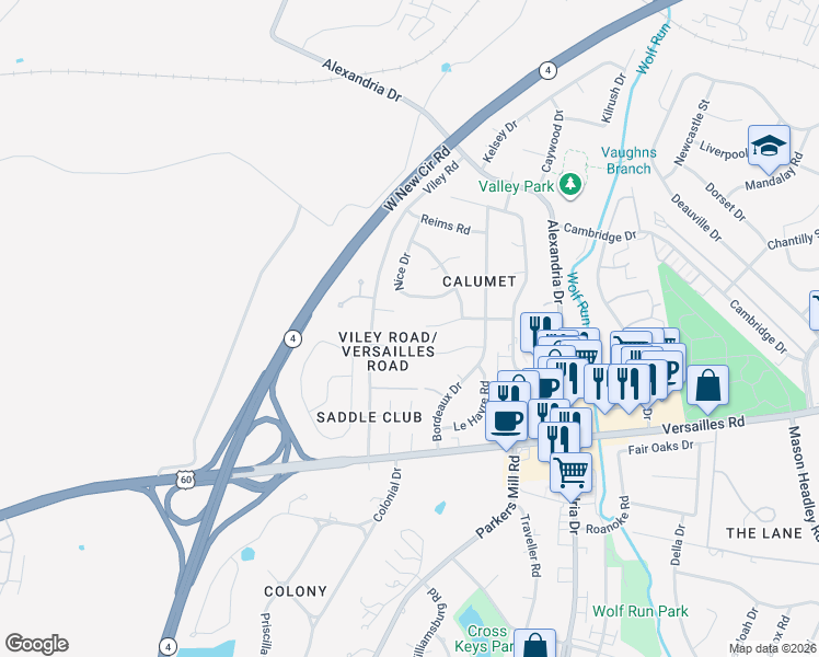 map of restaurants, bars, coffee shops, grocery stores, and more near 2439 La Rochelle Road in Lexington