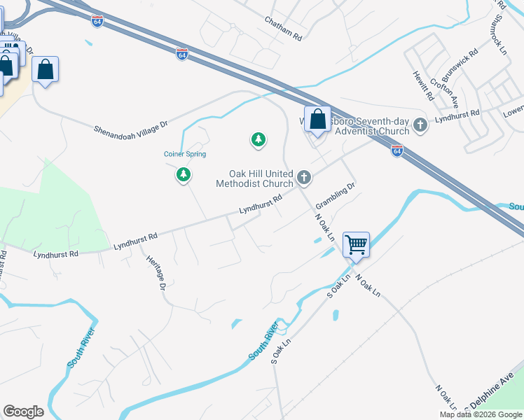 map of restaurants, bars, coffee shops, grocery stores, and more near 1942 Lyndhurst Road in Waynesboro