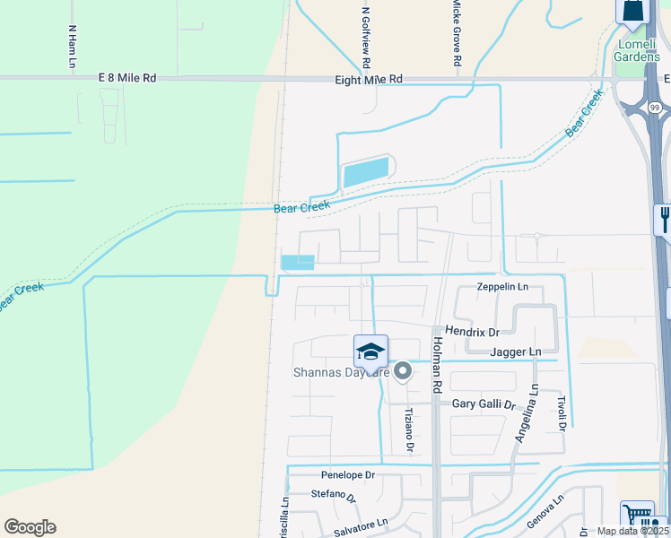map of restaurants, bars, coffee shops, grocery stores, and more near 10311 Holman Road in Stockton