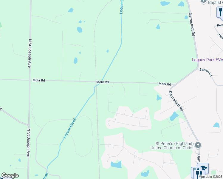 map of restaurants, bars, coffee shops, grocery stores, and more near 7849 Wisteria Lane in Evansville