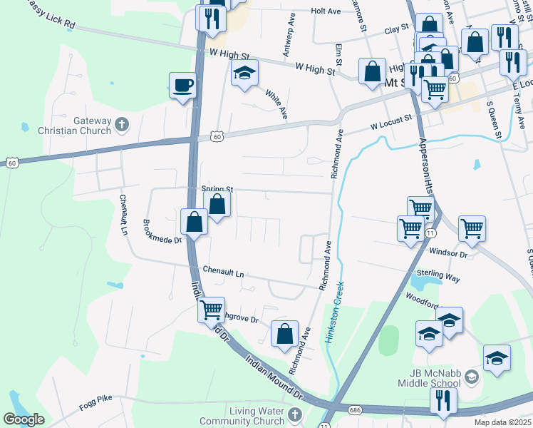 map of restaurants, bars, coffee shops, grocery stores, and more near 426 Darley Creek in Mount Sterling
