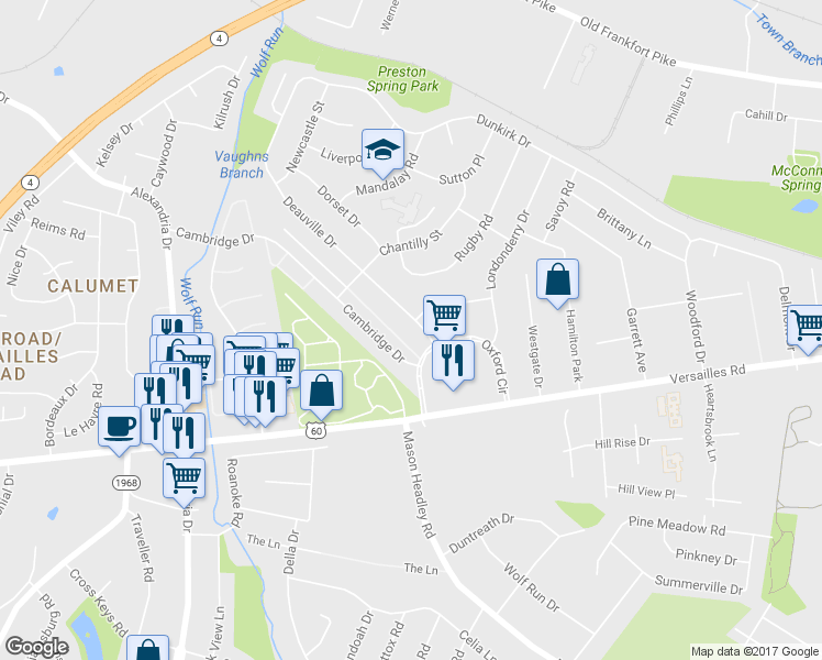 map of restaurants, bars, coffee shops, grocery stores, and more near 1904 Deauville Drive in Lexington