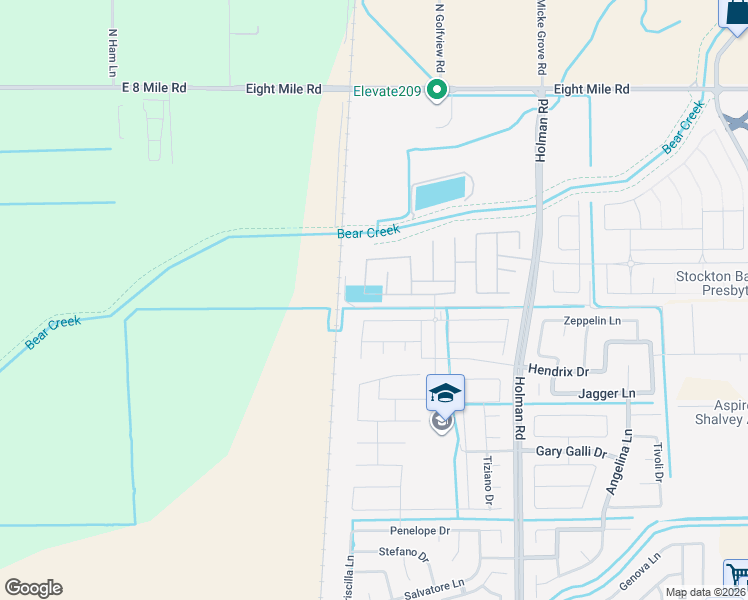 map of restaurants, bars, coffee shops, grocery stores, and more near 10311 Holman Road in Stockton