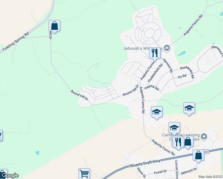 map of restaurants, bars, coffee shops, grocery stores, and more near 8 Chateau Lane in Stuarts Draft