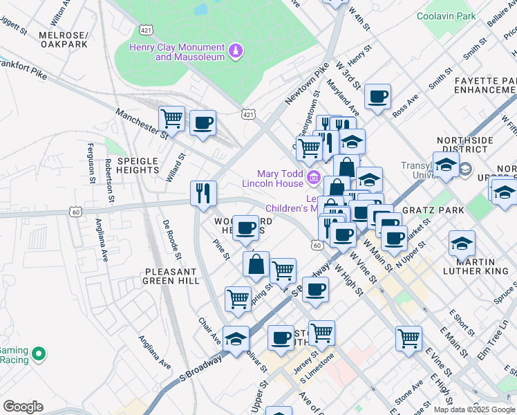 map of restaurants, bars, coffee shops, grocery stores, and more near 700 Ty Court in Lexington