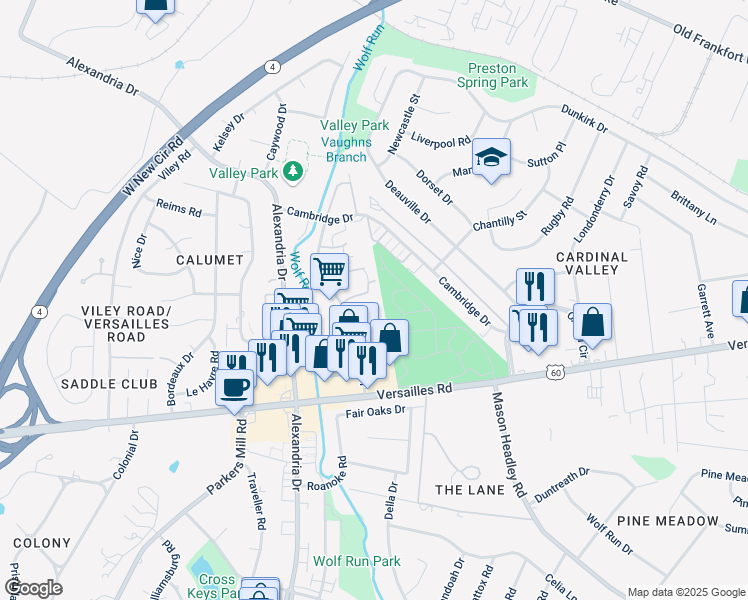 map of restaurants, bars, coffee shops, grocery stores, and more near 2034 Cummins Court in Lexington