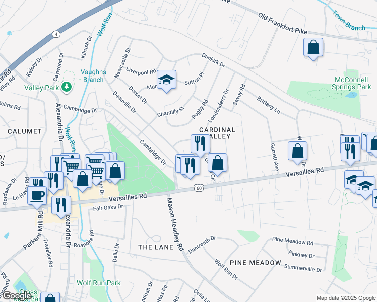map of restaurants, bars, coffee shops, grocery stores, and more near 1913 Oxford Circle in Lexington