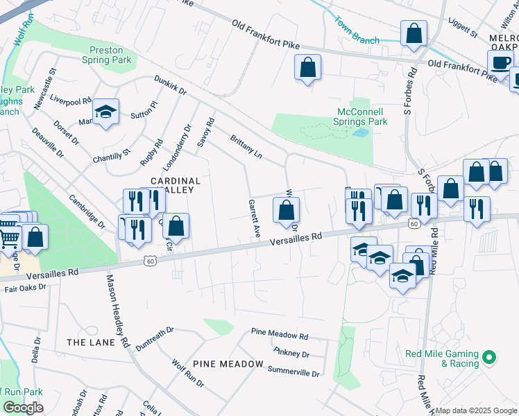 map of restaurants, bars, coffee shops, grocery stores, and more near 118 Garrett Avenue in Lexington