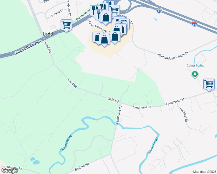 map of restaurants, bars, coffee shops, grocery stores, and more near 1382 Ladd Road in Waynesboro