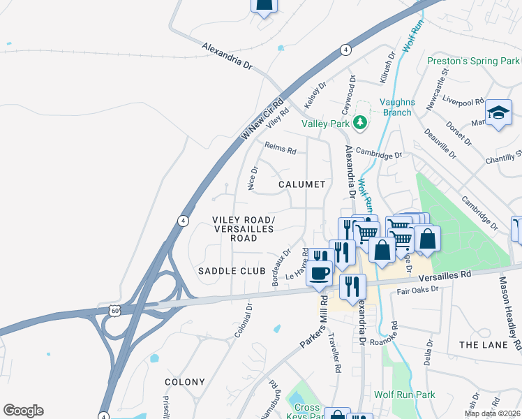 map of restaurants, bars, coffee shops, grocery stores, and more near 2439 La Rochelle Rd in Lexington