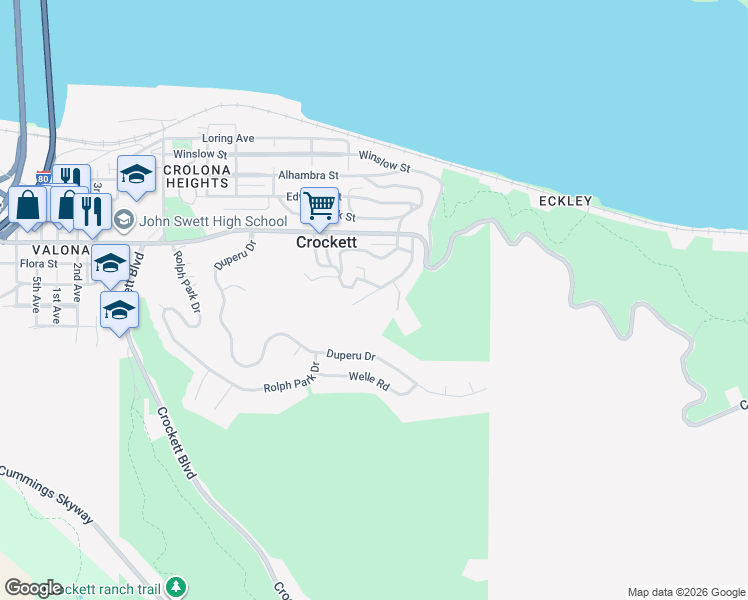 map of restaurants, bars, coffee shops, grocery stores, and more near 131 Baldwin Avenue in Crockett