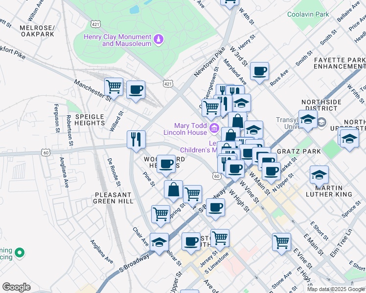 map of restaurants, bars, coffee shops, grocery stores, and more near 700 Ty Court in Lexington